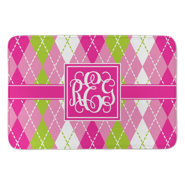 Custom Pink & Green Argyle Anti-Fatigue Kitchen Mat (Personalized)