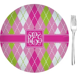 Pink & Green Argyle Glass Appetizer / Dessert Plate 8" (Personalized)