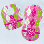 Pink & Green Argyle Baby Bib & Burp Set w/ Monogram