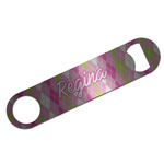 Pink & Green Argyle Bar Bottle Opener - Silver w/ Monogram