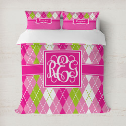 Pink & Green Argyle Duvet Cover Set - Full / Queen (Personalized)