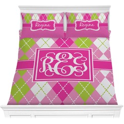 Pink & Green Argyle Comforter Set - Full / Queen (Personalized)