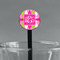 Pink & Green Argyle Black Plastic 7" Stir Stick - Round - Main