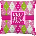 Pink & Green Argyle Faux-Linen Throw Pillow 18" (Personalized)