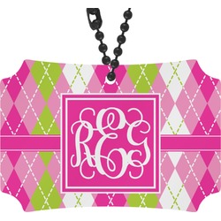 Pink & Green Argyle Rear View Mirror Ornament (Personalized)