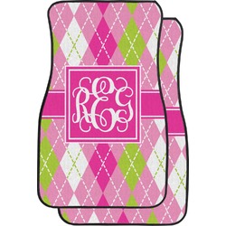 Pink & Green Argyle Car Floor Mats (Front Seat) (Personalized)