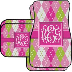 Pink & Green Argyle Car Floor Mats Set - 2 Front & 2 Back (Personalized)