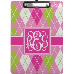Pink & Green Argyle Clipboard (Letter Size) (Personalized)