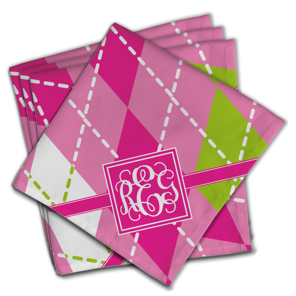 Custom Pink & Green Argyle Cloth Napkins (Set of 4) (Personalized)