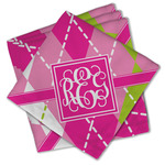 Pink & Green Argyle Cloth Cocktail Napkins - Set of 4 w/ Monogram