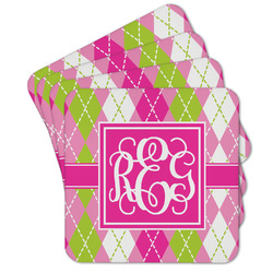 Pink & Green Argyle Cork Coaster - Set of 4 w/ Monogram