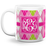 Pink & Green Argyle 20 Oz Coffee Mug - White (Personalized)