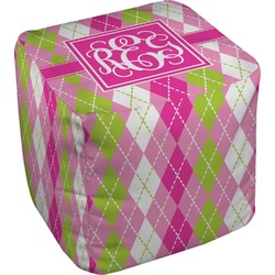 Pink & Green Argyle Cube Pouf Ottoman (Personalized)