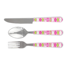 Pink & Green Argyle Cutlery Set (Personalized)