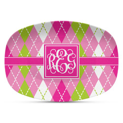 Pink & Green Argyle Plastic Platter - Microwave & Oven Safe Composite Polymer (Personalized)