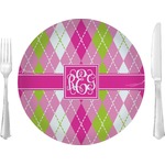 Pink & Green Argyle 10" Glass Lunch / Dinner Plates - Single or Set (Personalized)