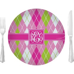 Pink & Green Argyle Glass Lunch / Dinner Plate 10" (Personalized)