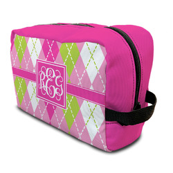 Pink & Green Argyle Toiletry Bag / Dopp Kit (Personalized)