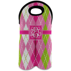 Pink & Green Argyle Wine Tote Bag (2 Bottles) (Personalized)