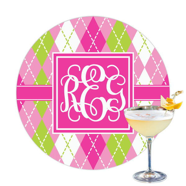 Custom Pink & Green Argyle Printed Drink Topper - 3.25" (Personalized)