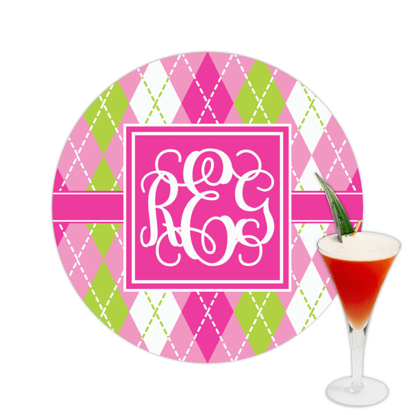 Custom Pink & Green Argyle Printed Drink Topper -  2.5" (Personalized)