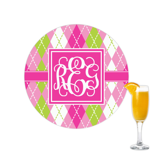 Custom Pink & Green Argyle Printed Drink Topper - 2.15" (Personalized)