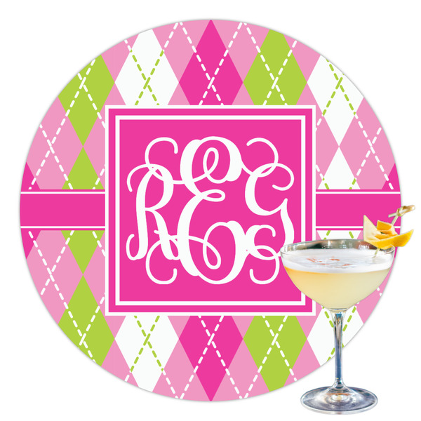 Custom Pink & Green Argyle Printed Drink Topper - 3.5" (Personalized)