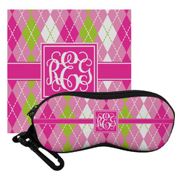 Pink & Green Argyle Eyeglass Case & Cloth (Personalized)