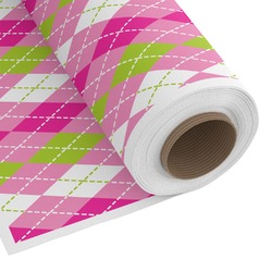Pink & Green Argyle Fabric by the Yard - Spun Polyester Poplin