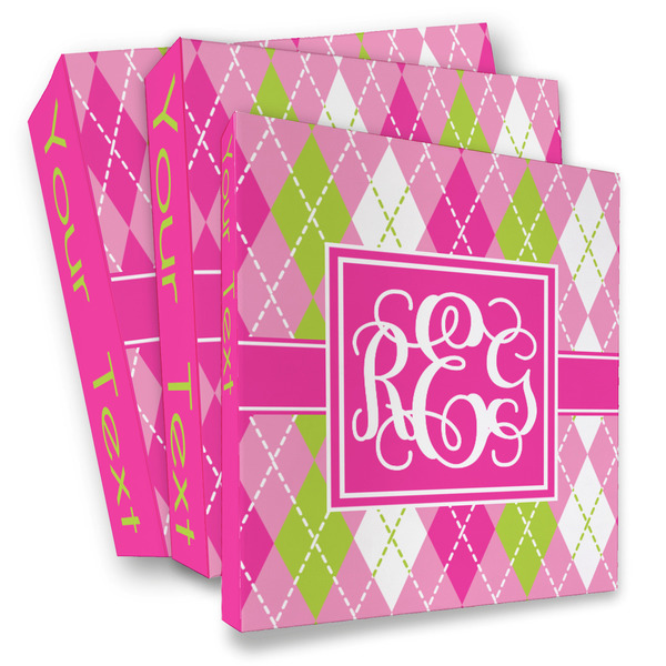 Custom Pink & Green Argyle 3 Ring Binder - Full Wrap (Personalized)