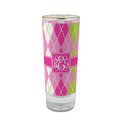 Pink & Green Argyle 2 oz Shot Glass -  Glass with Gold Rim - Single (Personalized)