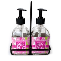 Pink & Green Argyle Glass Soap & Lotion Bottles (Personalized)