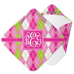 Pink & Green Argyle Hooded Baby Towel (Personalized)