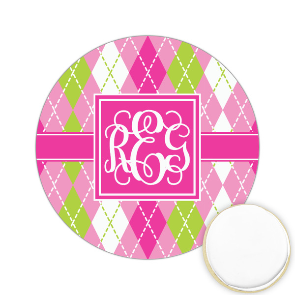 Custom Pink & Green Argyle Printed Cookie Topper - 2.15" (Personalized)