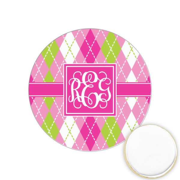 Custom Pink & Green Argyle Printed Cookie Topper - 1.25" (Personalized)