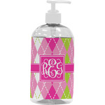 Pink & Green Argyle Plastic Soap / Lotion Dispenser (16 oz - Large - White) (Personalized)