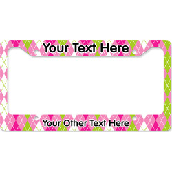 Pink & Green Argyle License Plate Frame - Style B (Personalized)