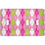 Pink & Green Argyle Light Switch Cover (4 Toggle Plate)