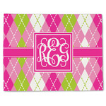 Pink & Green Argyle Single-Sided Linen Placemat - Single w/ Monogram