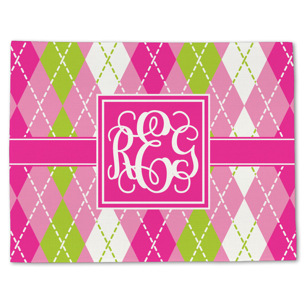 Custom Pink & Green Argyle Single-Sided Linen Placemat - Single w/ Monogram