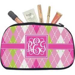 Pink & Green Argyle Makeup / Cosmetic Bag - Medium (Personalized)