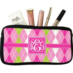 Pink & Green Argyle Makeup / Cosmetic Bag - Small (Personalized)
