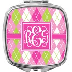 Pink & Green Argyle Compact Makeup Mirror (Personalized)