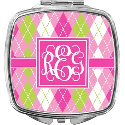 Pink & Green Argyle Compact Makeup Mirror (Personalized)