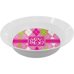 Pink & Green Argyle Melamine Bowl - 12 oz (Personalized)