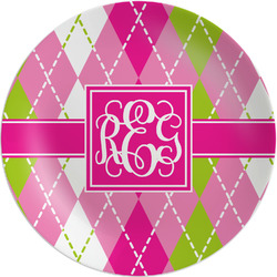 Pink & Green Argyle Melamine Plate (Personalized)