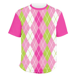 Pink & Green Argyle Men's Crew T-Shirt - Medium