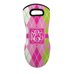 Pink & Green Argyle Neoprene Oven Mitt - Single w/ Monogram