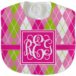 Pink & Green Argyle Velour Baby Bib w/ Monogram