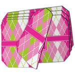 Pink & Green Argyle Dining Table Mat - Octagon - Set of 4 (Double-SIded) w/ Monogram